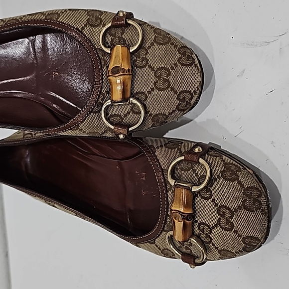 Gucci women flats brown canvas GG signature Horsebit size 9B - Picture 6 of 14